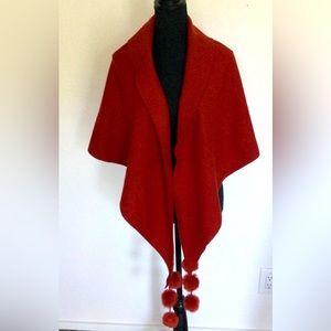 Cashmere Blend Red Cape One Size